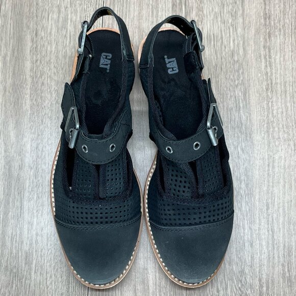 CAT Caterpillar Sandals Womens Sz 5.5 Martine Perforated Slingback Leather Black - Picture 5 of 11
